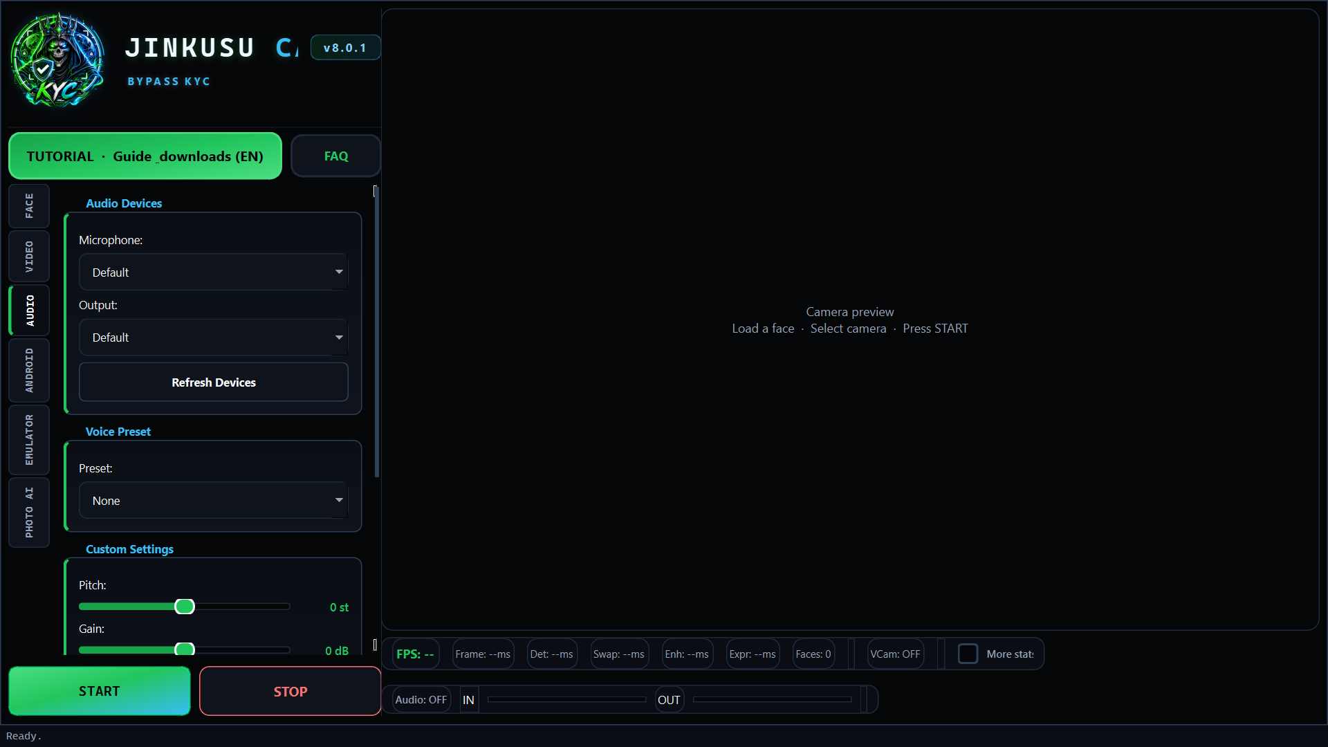 AUDIO tab — voice presets and chain